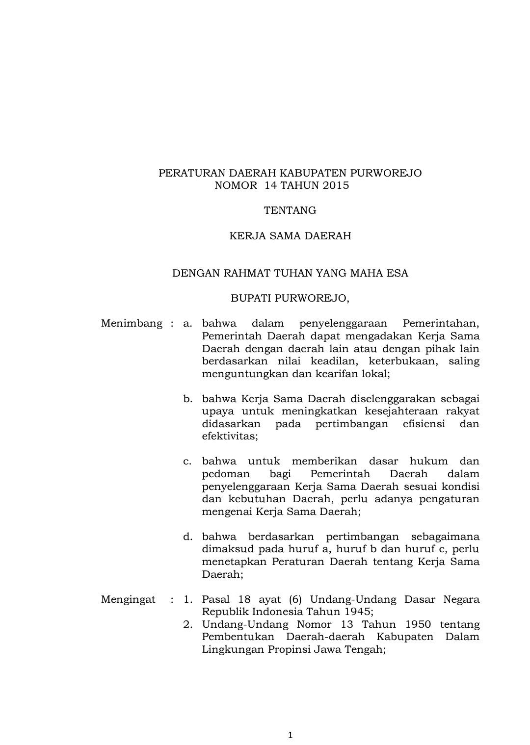 PERDA Nomor 14 Tahun 2015