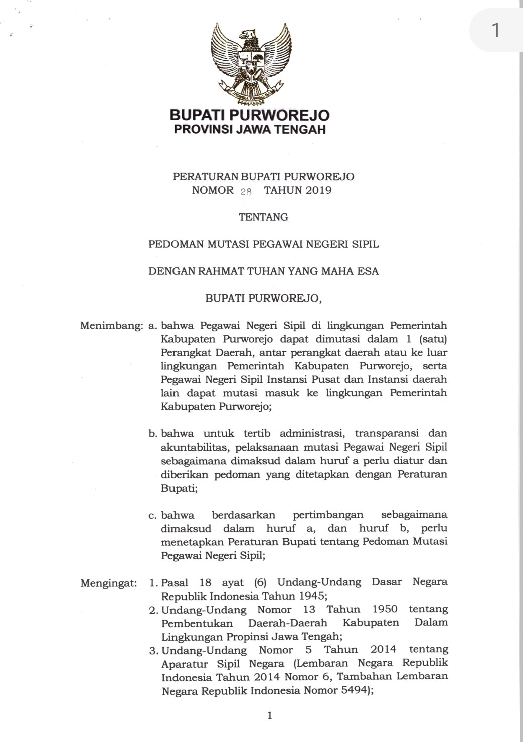 PERBUP Nomor 28 Tahun 2019